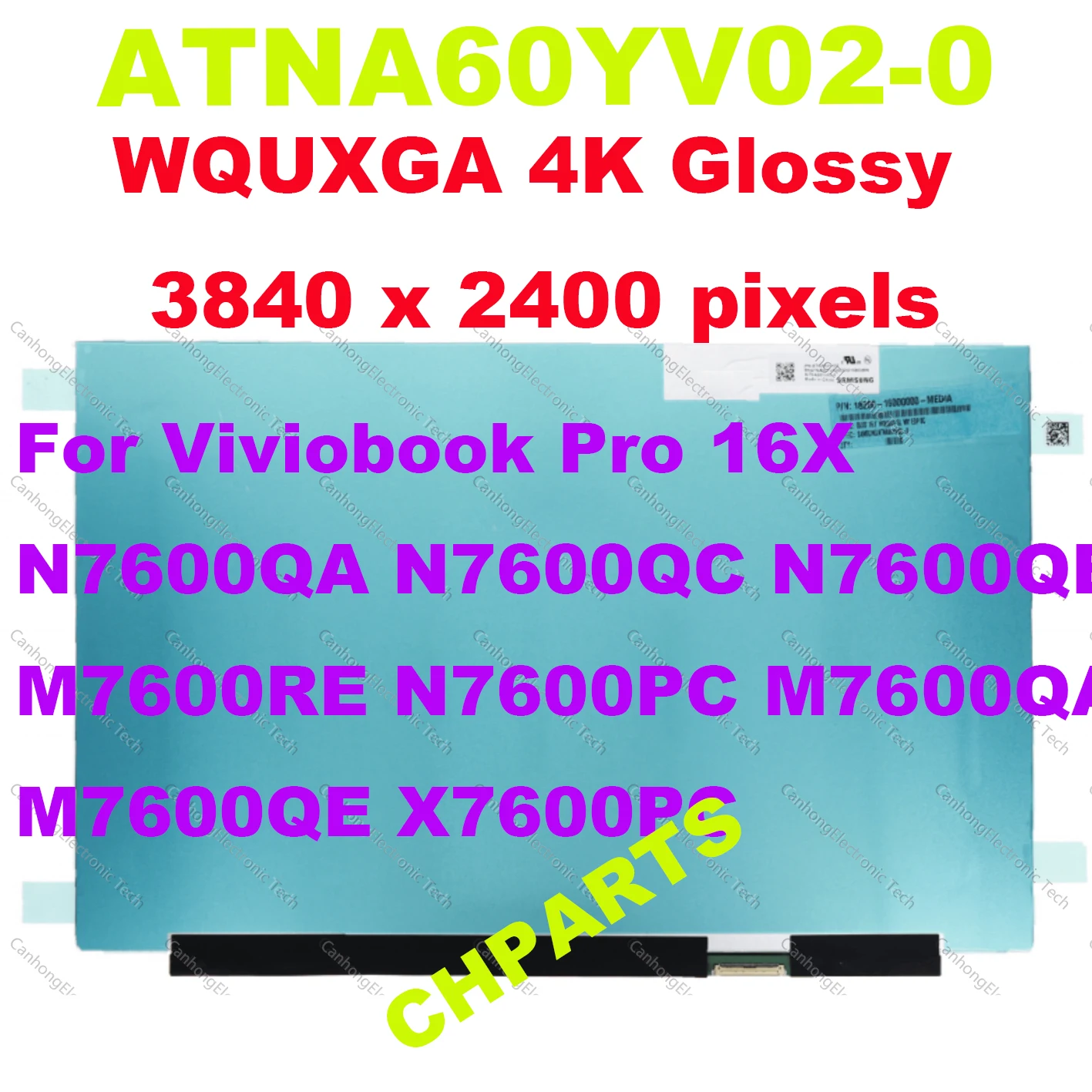 

15.6-inch EDP WQUXGA 4K Glossy OLED 3840X2400 non-touch For Asus Viviobook Pro 16X Laptop LCD Display Panel ATNA60YV02-0