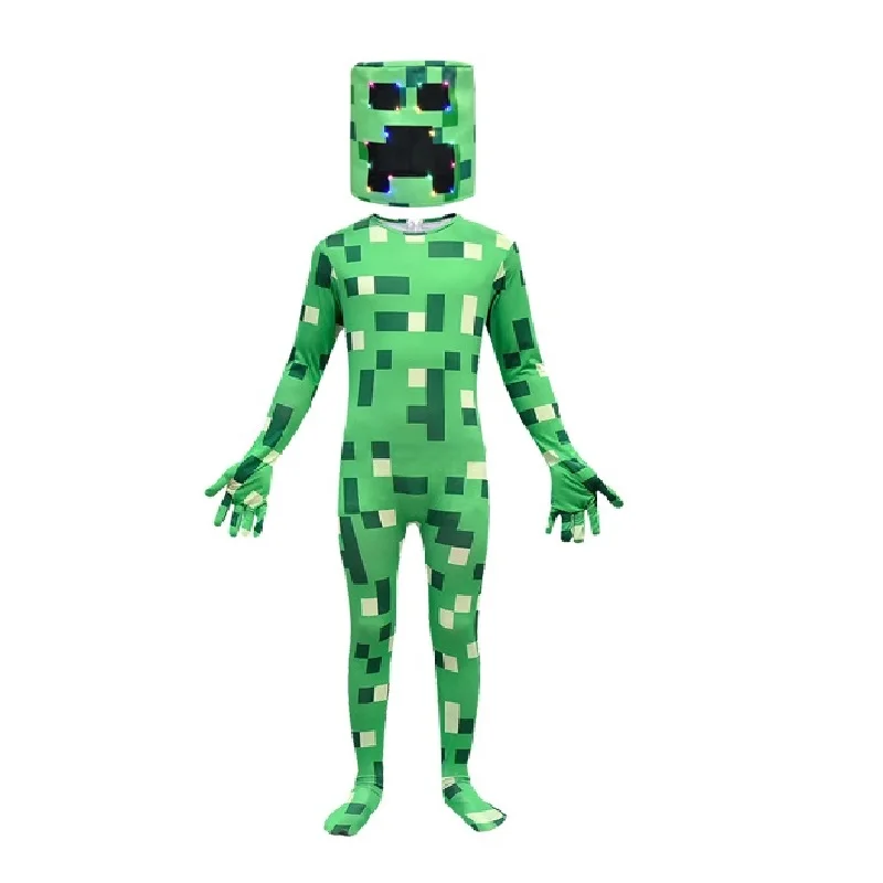 

Kids Boys Halloween Costume Game Zentai Bodycon Jumpsuit LED Mask Children Carnival Party Hoodies Pants Cosplay Disfraces