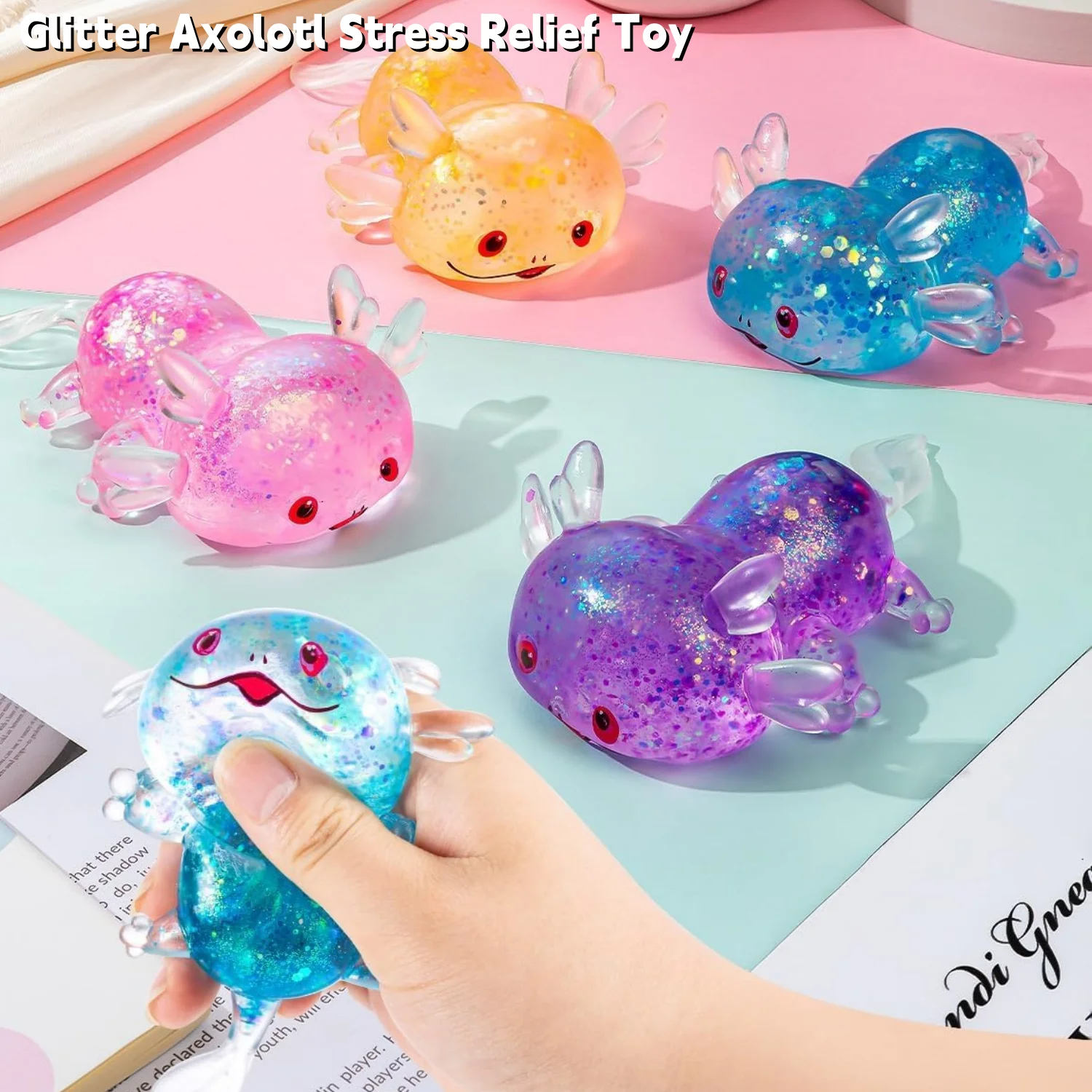 Kleemeiero Lot De 4 Axolotl Anti-Stress – TPR à Rebond Lent, 10.8x9x3.5 Cm, 90 G – Soulage L'anxiété, Focus, Méditation – Dès 3 Ans