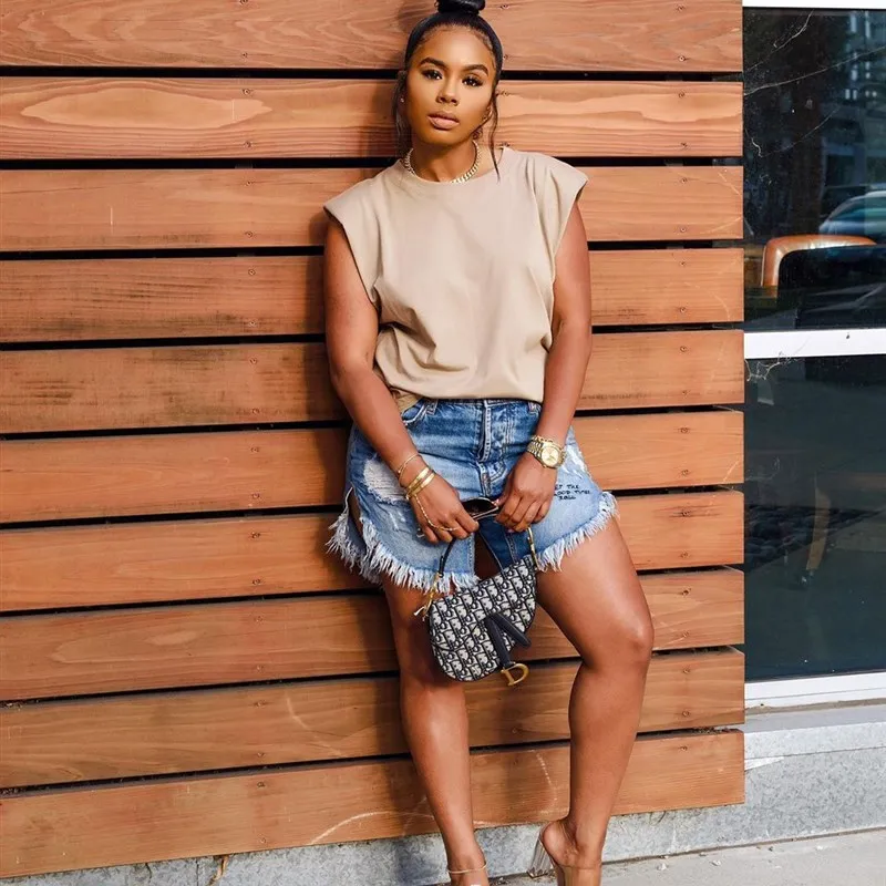 الأوروبية Sle المرأة Faion تي شيرت بلايز Ins Sle AL7 oulder القطن Svel هوديي لون نقي ملابس الشارع الشهير غير رسمية #1