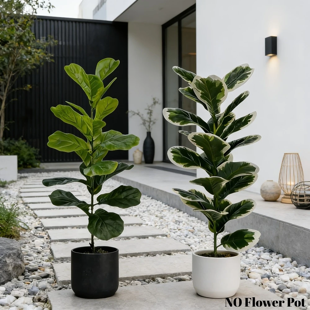 Fiddle Leaf Fig - 2個セット 高級人工フィドルリーフフィグツリー 欧州高級スタイルで美しくデザインされたショップガーデンファームハウススタイルデコレーション