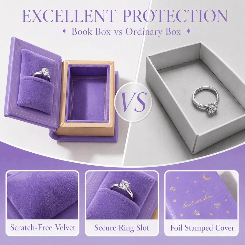 European Style Ring Box Star And Moon Gold Foil Soft Texture Jewelry Gift Box PU Leather Surface Gentle Lining