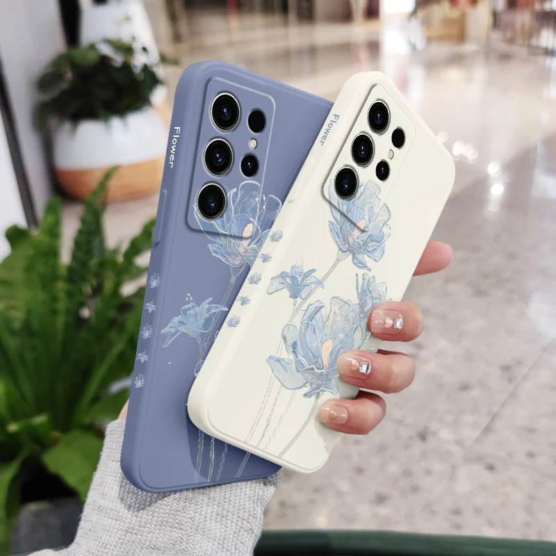 Simple Crystal Flower Phone Case For Samsung Galaxy S25 S24 S23 S22 S21 S20 S10 S10E Ultra Plus FE Note 20 Ultra 10 Plus Cover