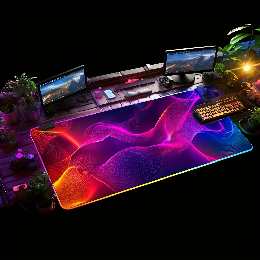 

Большой игровой коврик для мыши с RGB LED-подсветкой, цветной, с эффектом волны, нескользящий резиновый коврик для стола, водонепроницаемый расширенный коврик для клавиатуры для ПК-геймеров