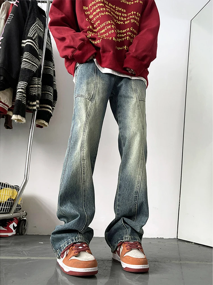 

Джинсы в стиле ретро American Vibe, мужские джинсы из денима, весенне-осенние, модные, свободные, прямые, повседневные, с низкой талией, на молнии