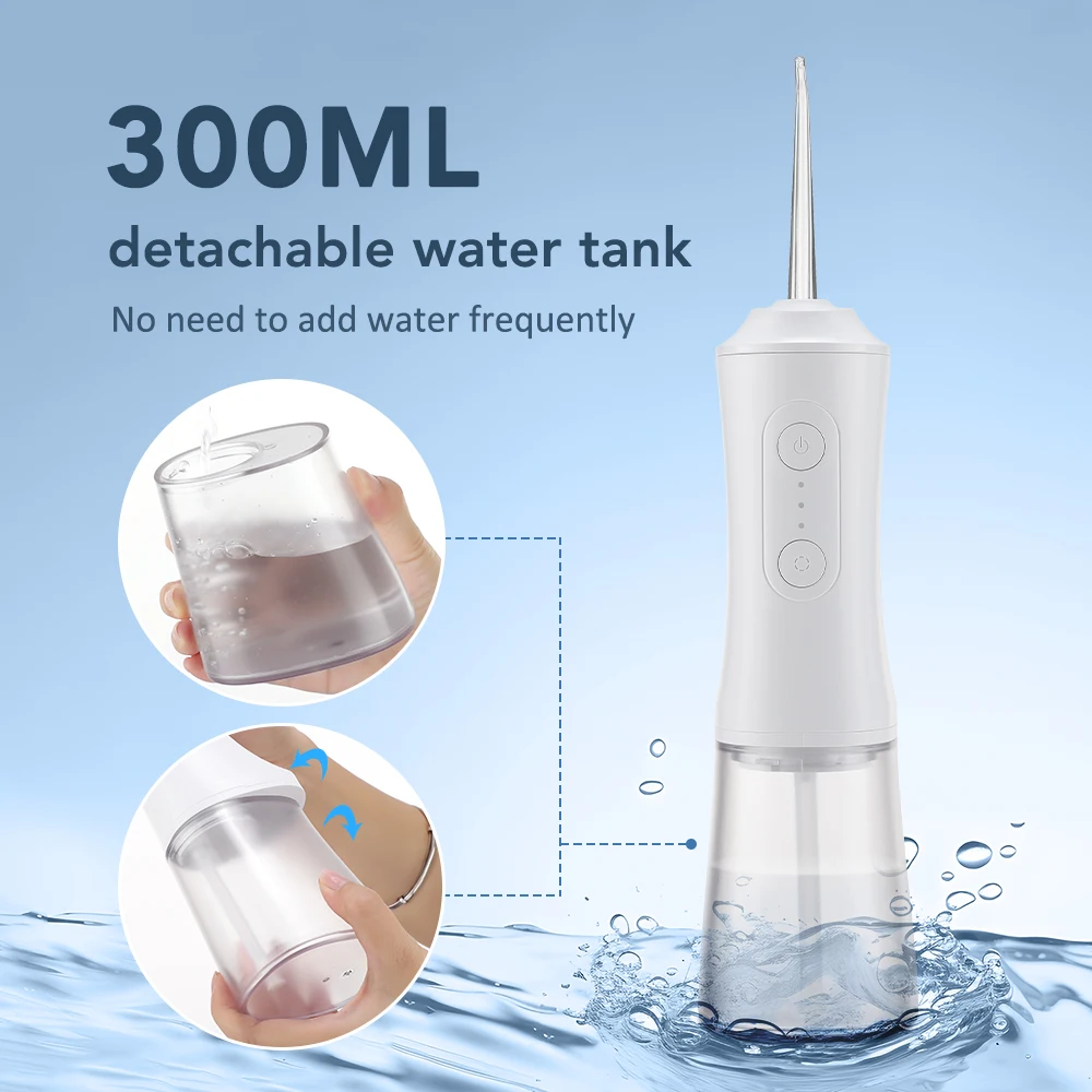 Os dentes dental portáteis do fio dental da água do flosser escolhe 3 modos 360 ° Impulso de alta frequência 4 jatos destacáveis 300ML grande capacidade