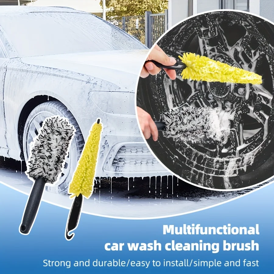 

2pcs Motorcycle Car Wheel Cleaning Brush, Soft Microfiber Flat Wheel Rim Cleaning Brush with Extra Removable Cover.
