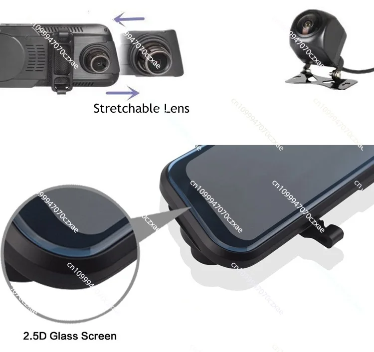 10 بوصة عدسة مزدوجة سيارة تدفق مرآة الرؤية الخلفية لوحة القيادة كام كاميرا DVR تسجيل تلقائي مسجل فيديو مع كاميرا الرؤية الخلفية #3