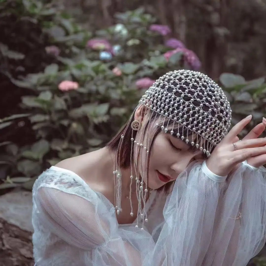 (ON SALE) Elegance Bridal Pearl Tassel Hat Hair wear Luxurious Forehead Drop Amazon.com : CASDRE Silver Feather Pearl Headband 1920s  main image 4