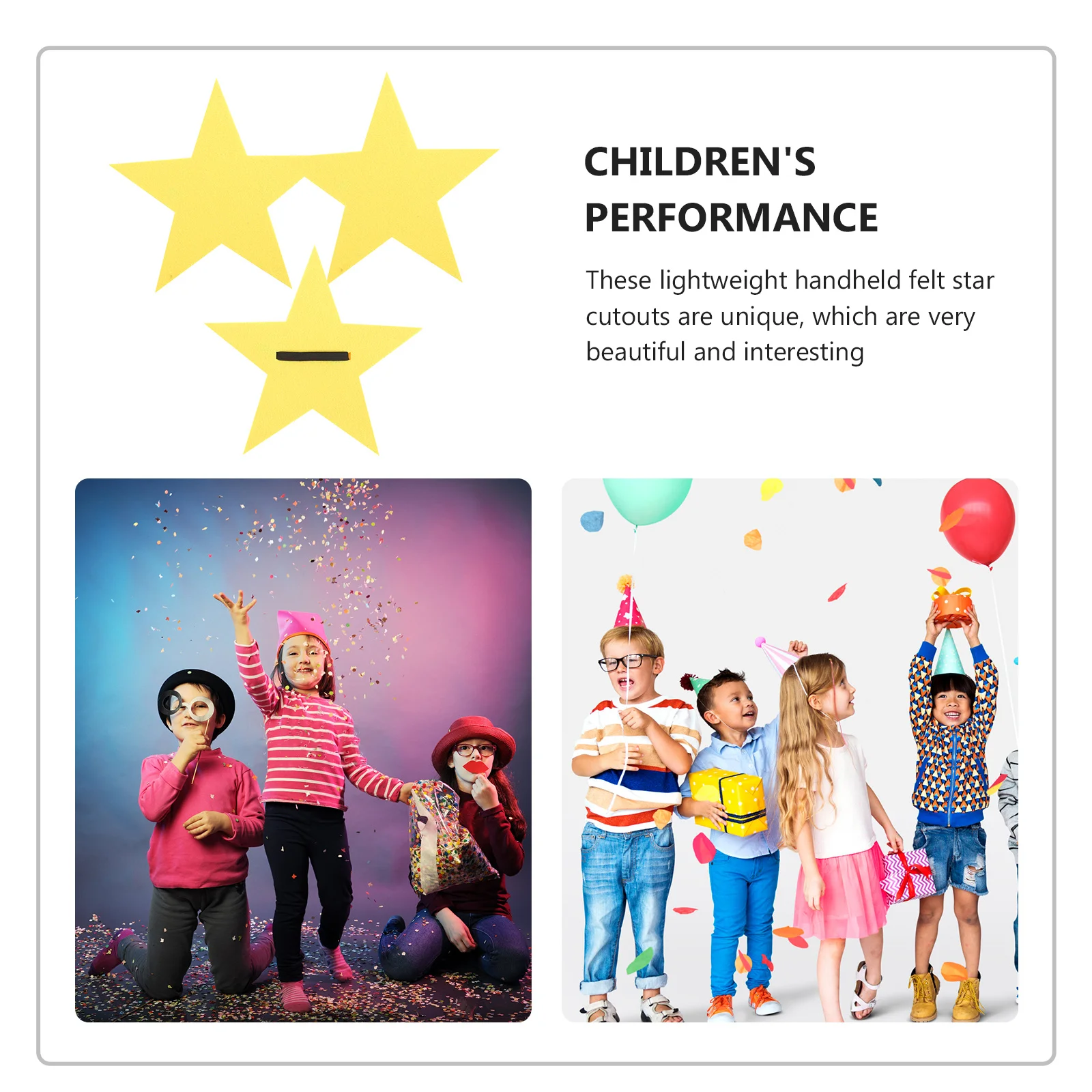 

3pcs Felt Star Cutouts Handheld Props For Party Decoration Star Shape Photo Prop Stage Performance Kids Scene Adornment