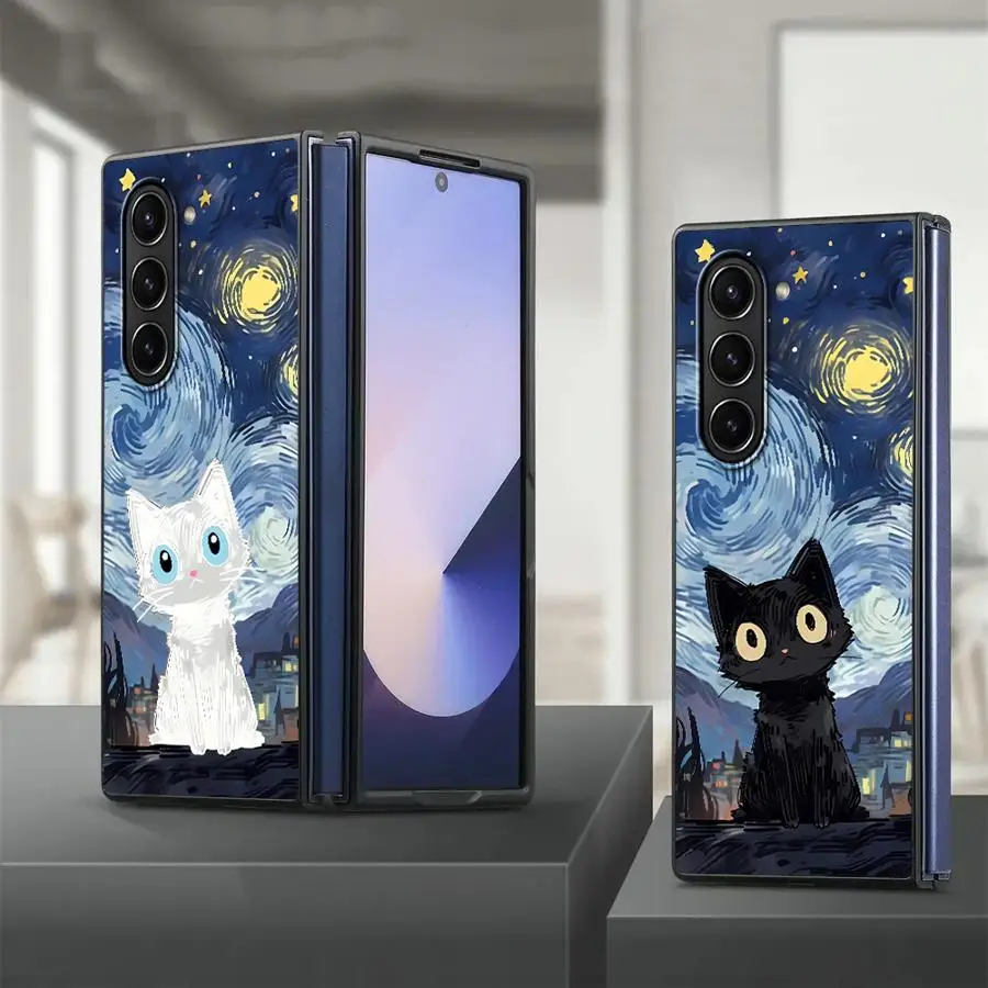 Cute Cat Art Case for Samsung Galaxy Z Fold 7 6 5 4 3 ZFold4 ZFold7 ZFold3 ZFold6 ZFold5 Back Phone Cover
