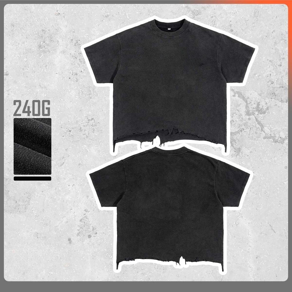 Yao Fashion 240Gsm Washed Hem Streetwear Tops Cotton Men's Clothing Tees Destruction Outwear Vintage Hip Hop T-shirt for Man