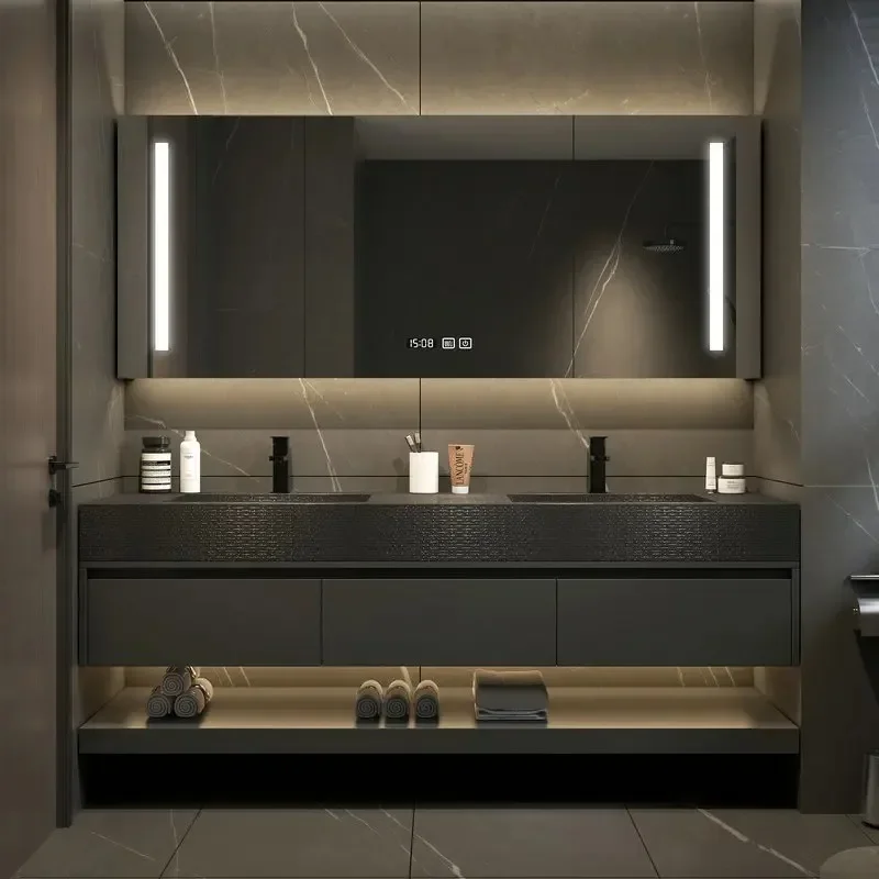 

Modern Black Bathroom Cabinets Vanity Slate Drawers Integrated Seamless Washbasin with Bathroom with Sink Bathroom Furniture