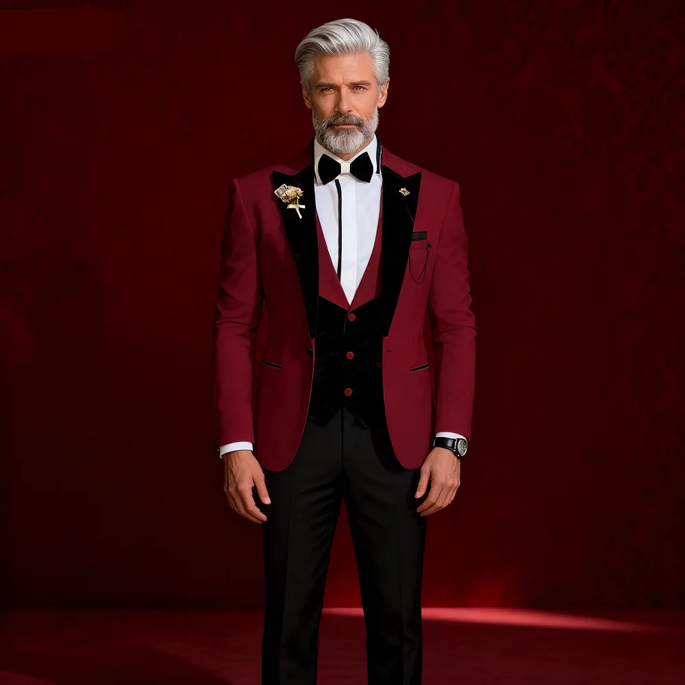 

3 Piece Men's Casual Business Tuxedo Slim Fit Groomsmen Best Man Smoking Wedding Dance plus Size Suit Set