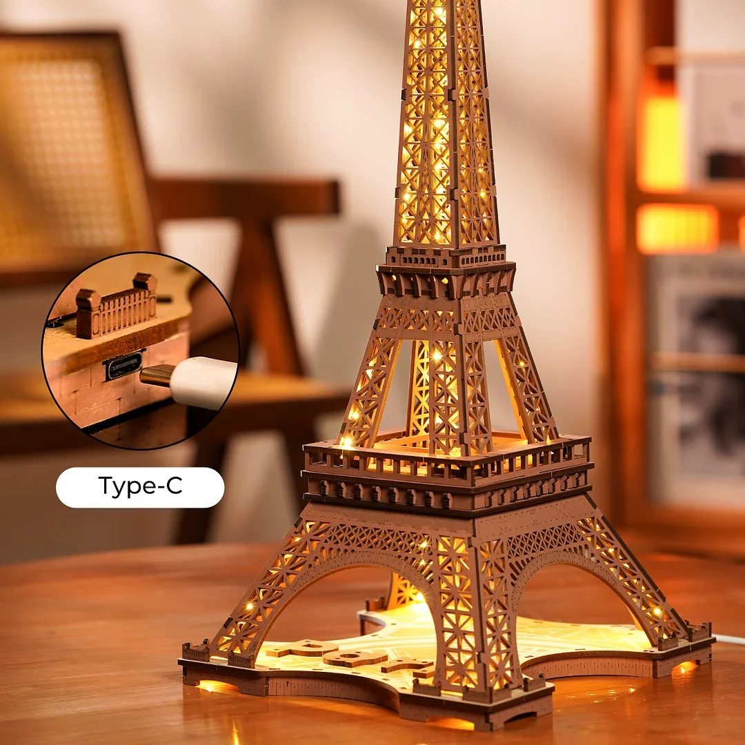 Robotime Rolife Night of the Eiffel Tower rompecabezas 3D de madera para adolescentes y adultos, vistas en miniatura de edificios famosos, juguetes de decoración