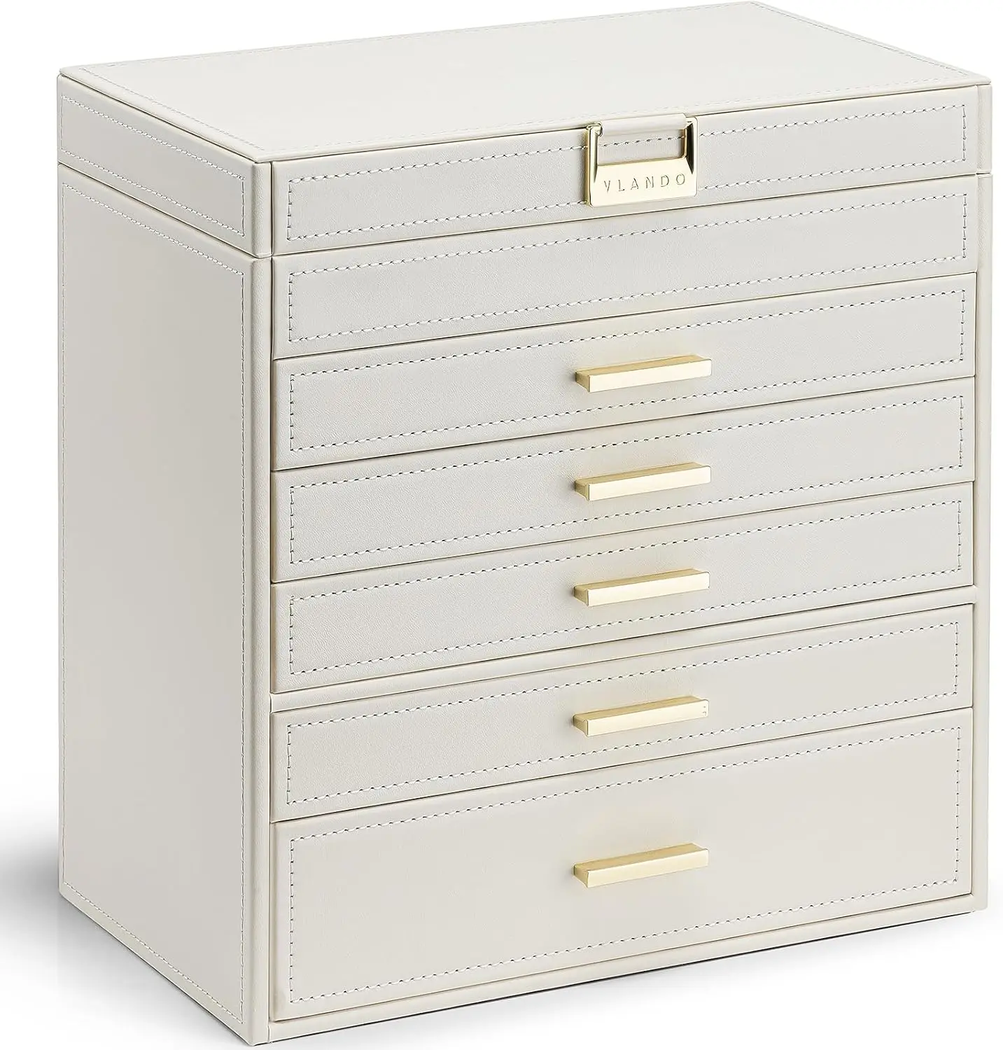 

6-Layer Large Jewelry Organizer Box with Drawers for Necklaces, Rings, Bracelets - Beige Gift