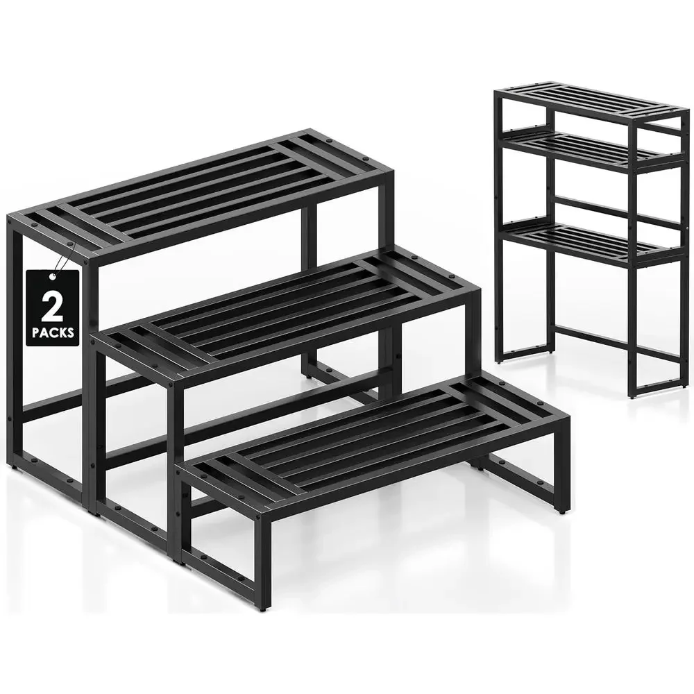 2-Pack 3-Tier Metal Ladder Plant Stands for Indoor Outdoor Use, Heavy Duty Wrought Iron, Suitable for Large Pots, Ideal for Livi