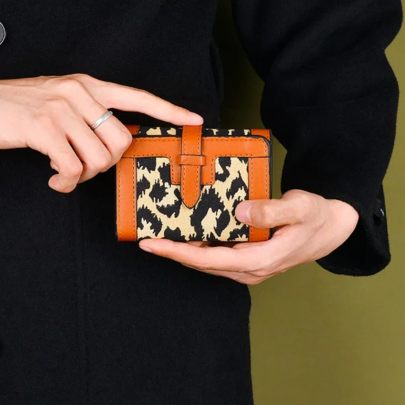 

Дизайнерский элитный роскошный холщовый женский кошелек в стиле ретро с леопардовым принтом, большой вместительный кошелек с несколькими отделениями для карт, кошелек для монет для женщин