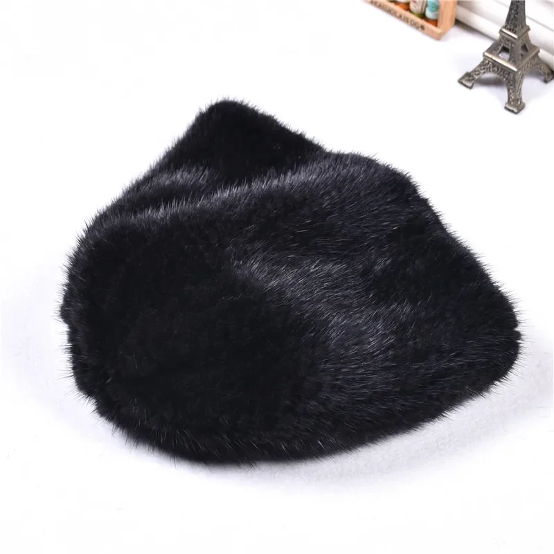 

Real Mink Fur Beanies Hat for Men and Women, Unisex Knitted Warm Pullover, Double Side High Elasticity, Thickened, Autumn Winter
