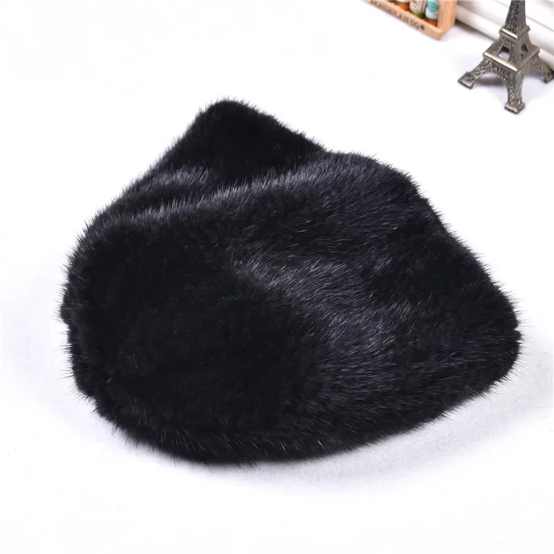 Real Mink Fur Beanies Hat for Men and Women, Unisex Knitted Warm Pullover, Double Side High Elasticity, Thickened, Autumn Winter