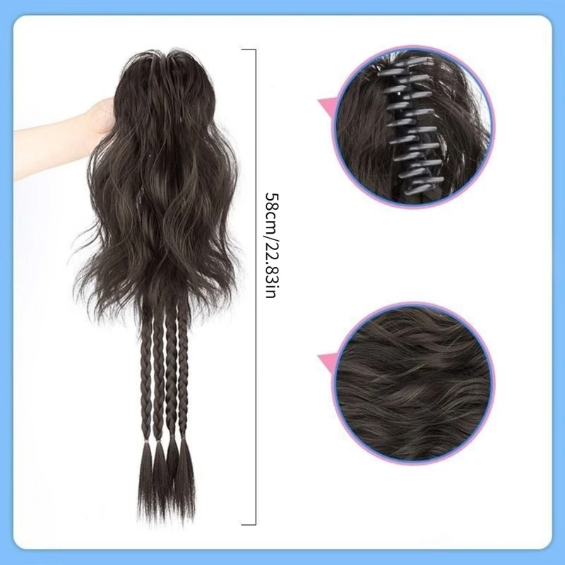 Girl Fountain Ponytail Claw Clip Boxing Braids Hair Extensions Women Decorative Fountain Ponytail Hair Claw Jaw Clip