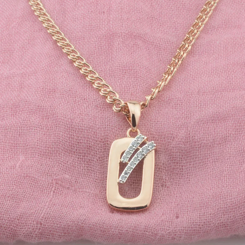 FJ Women 585 Rose Gold Color Square With White Crystal Pendant Necklace New image 3