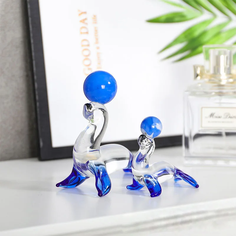 Mini Crystal Ornaments Sea Lion Heading Ball Figurine Home Decoration Miniature Children's Toy Pendant Creative Gift Souvenir