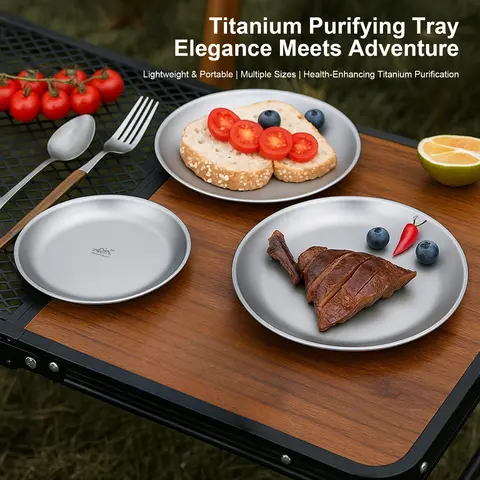 Titanium Purification Plate Backcountry Dinnerware Anti-Fall Outdoor Fruit Salad Plate Creative Home Dish Plate Camping Supplies