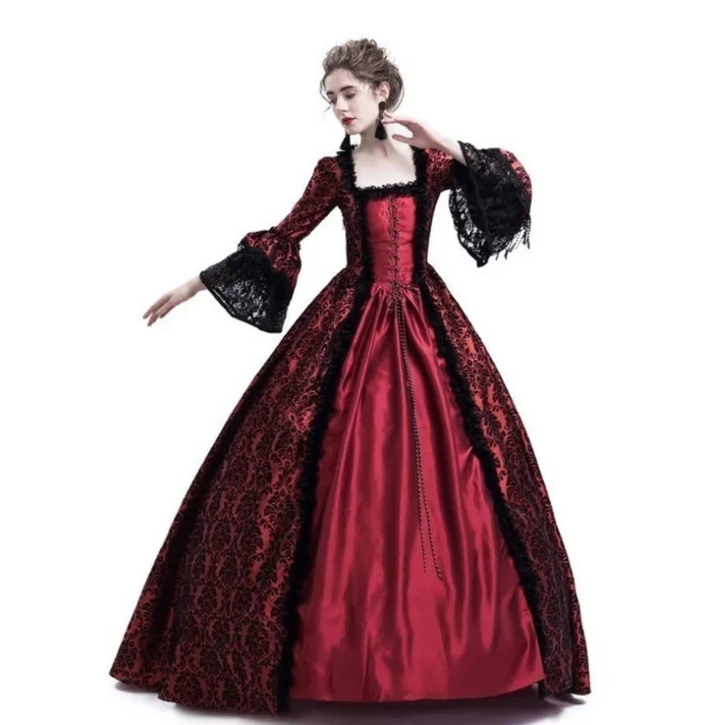 S-5XL فستان محكمة فاخر كبير الدانتيل تقسم مضيئة فستان ريترو القرون الوسطى عصر النهضة