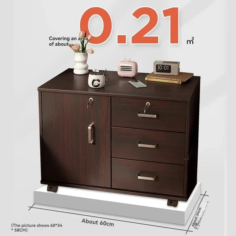 File Cabinet Movable With Lock, Modern And Simple, Large Capacity Storage, Multifunctional Office Desk Cabinet, Low Cabinet