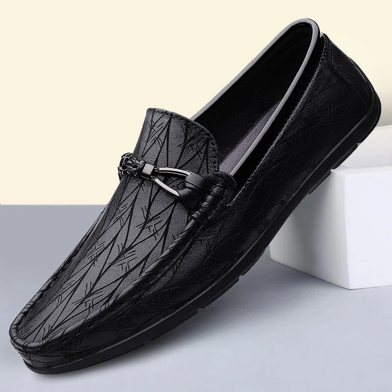 

Genuine Leather Shoes Luxury Brand Black Business Loafers Men Slip-On Casual Shoes Moccasin Comfortable Soft Sole Driving Shoes