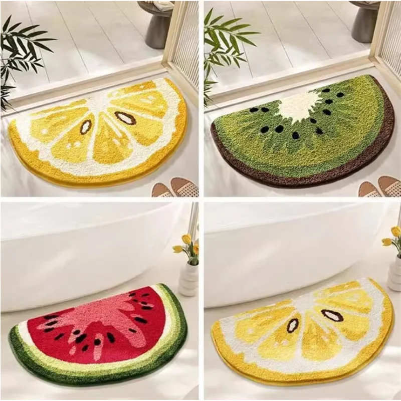 40x60cm Cartoon Alpaca Wool Carpet Fruit Motif Bathroom Entryway Mat Waterproof Non-Slip Rug for Kitchen