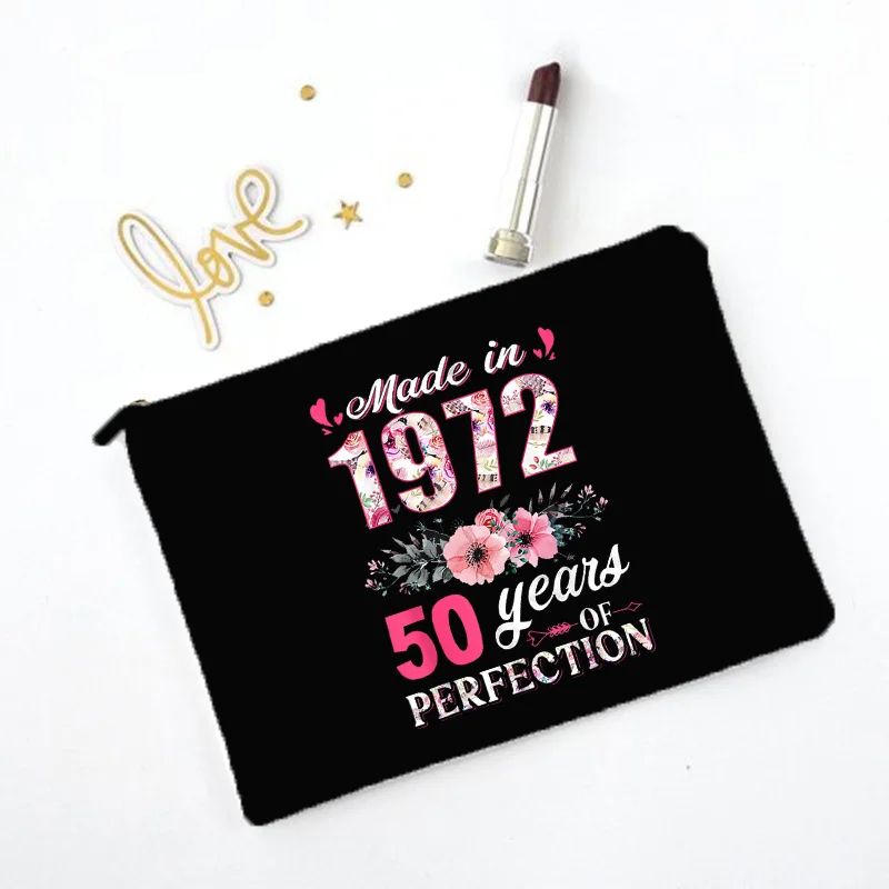 40 50 Years Old Birthday Party Gift Canvas Zipper Cosmetic Cases Professional Makeup Suitcase Pencil Pouch Travel Lipstick Bag