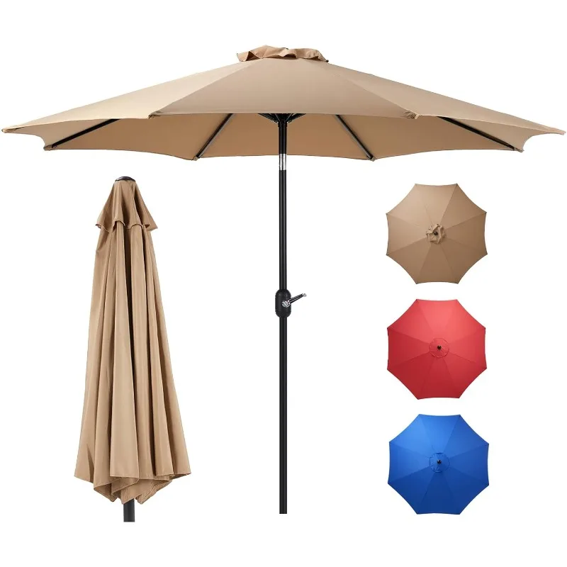 

9' Outdoor Patio Umbrella, Outdoor Table Umbrella with 8 Sturdy Ribs, Market Yard Umbrella with Push Button Tilt and Crank