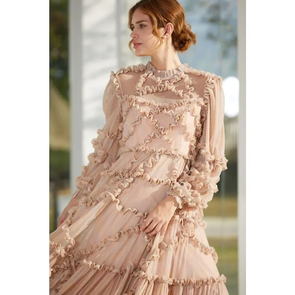 Women's Elegant Formal Evening Dresses Fashion A-Line High Waist Vintage Club Party Dress Hollow New Out Print Dissymmetry Dress