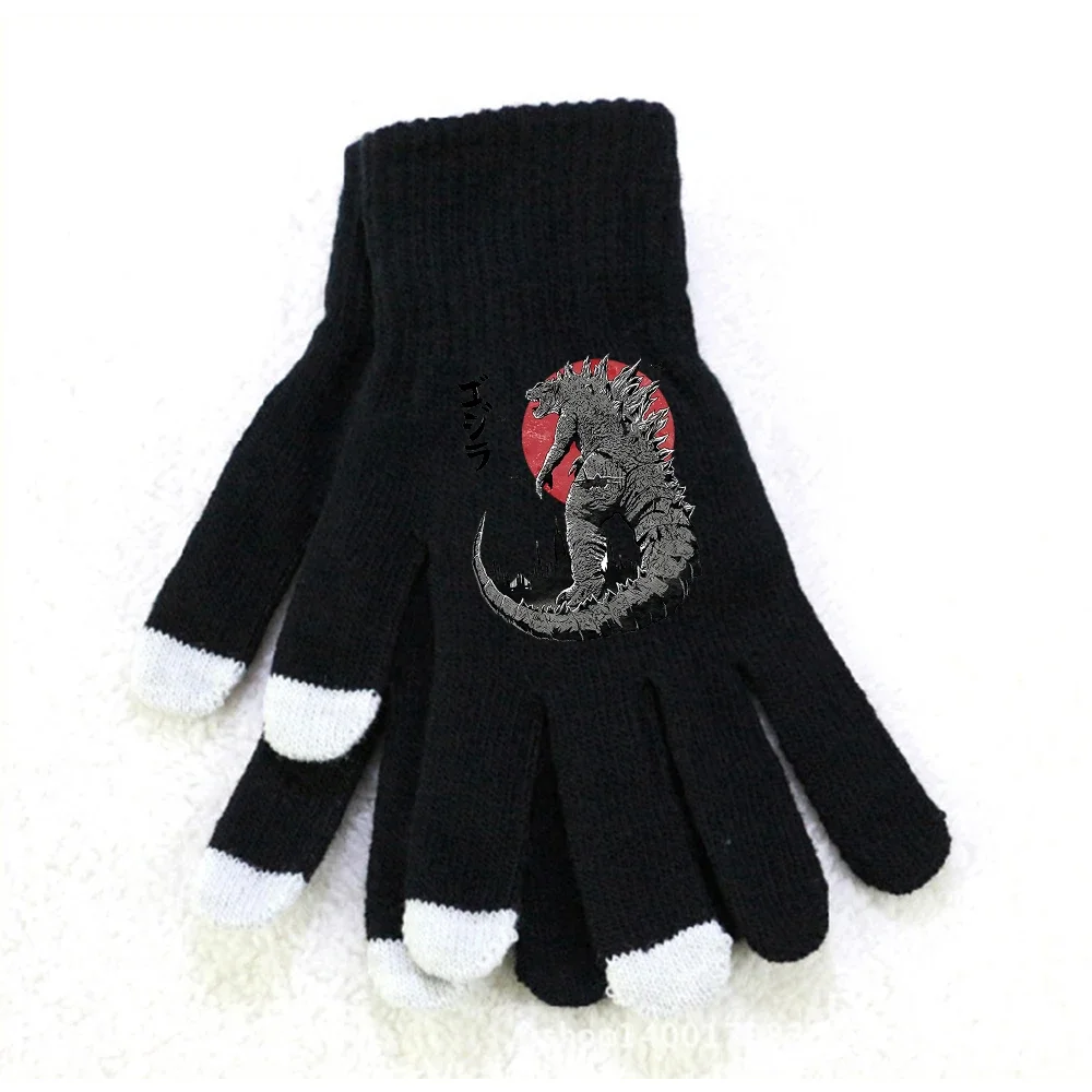 New Godzilla Winter Touch Screen Gloves Trendy Anime Warm Stretch Knit Mittens Imitation Wool Full Finger Crochet Thicken Gift