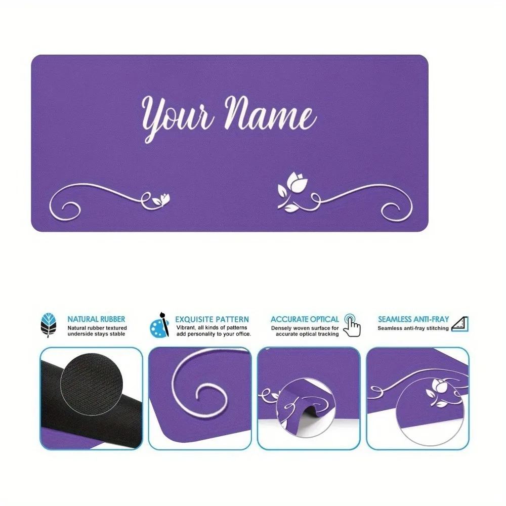 [2D Flat] 1pc Custom Personalized Text Mouse Pad Minimal Floral Purple Design Multi Sizes Office Mouse Pad