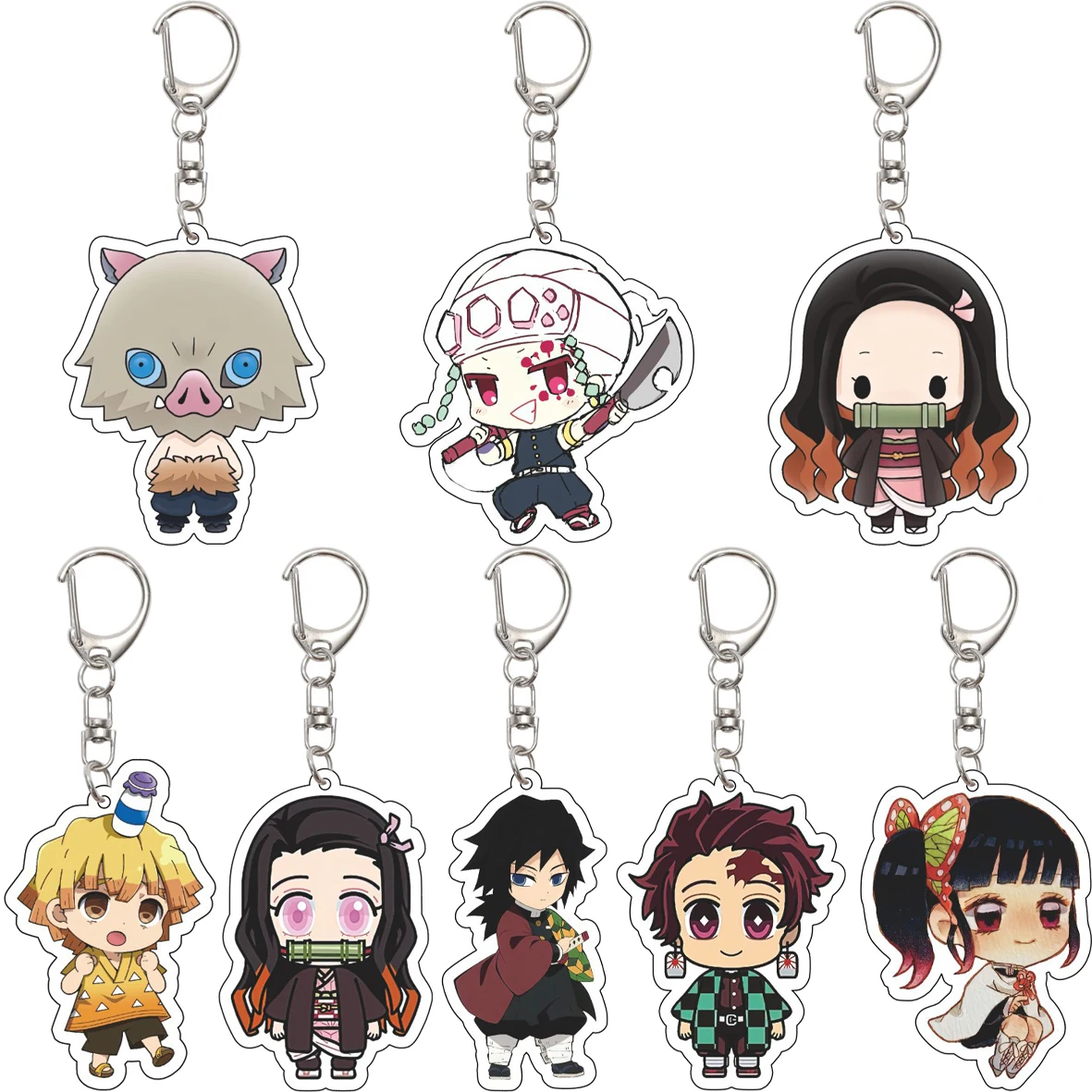 55MM Schlüsselanhänger Anime Demon Slayer Kamado Nezuko Agatsuma Zenitsu Kanroji Mitsuri Tomioka Giyuu Acryl-Schlüsselanhänger Niedliche Geschenke
