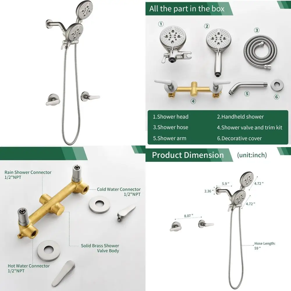 

2-in-1 Shower System with Handheld Showerhead and Shower Trim Kit - Complete Shower Combo Set for Home Bathroom Upgrade