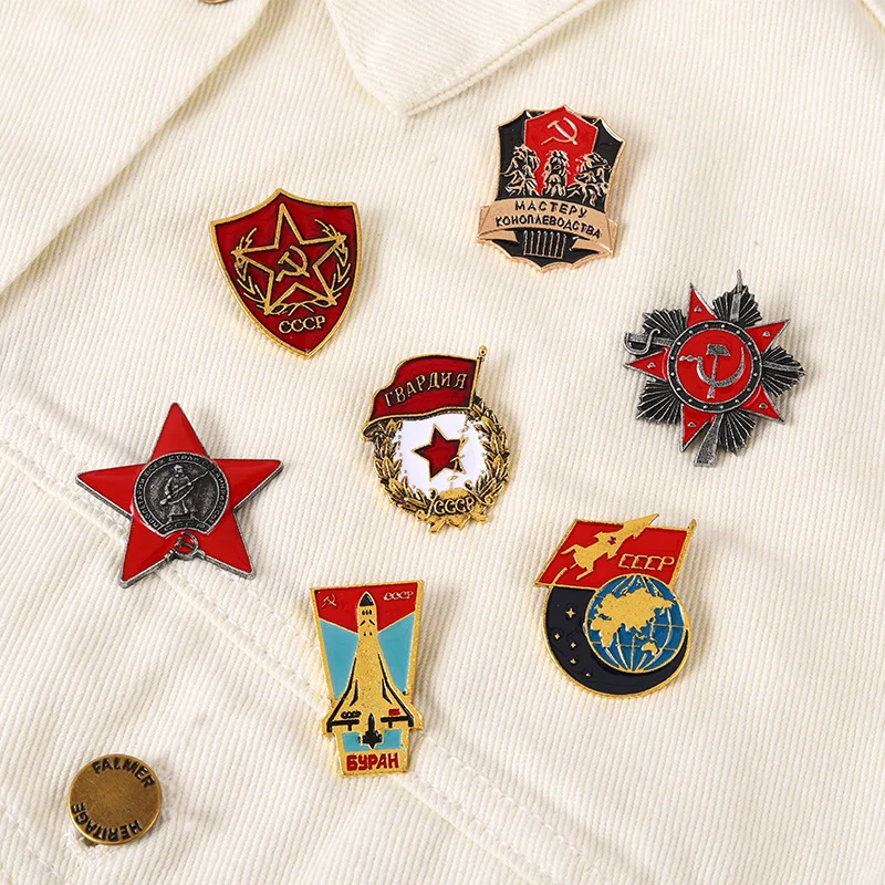 Soviet Flag Brooch Socialism Sign Badge USSR Symbol Badge Patriotism Red Star Victory Day Lapel Pins Icon Memorial Day Brooch