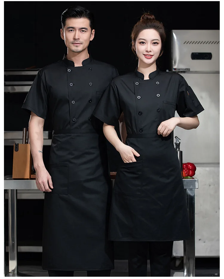 أكمام قصيرة وزرة الشيف ، تنفس ، رقيقة ، زي المطبخ الخلفي ، مطعم وعاء ساخن ، الوجبات السريعة ، الفندق ، الطعام ، الصيف