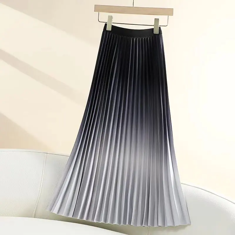 กระโปรงพลีทยาวไล่เฉดสีสำหรับผู้หญิง เอวยางยืดสูง ผูกเชือก ลายมัดย้อม เหมาะสำหรับงานเต้นรำ ปาร์ตี้ กระโปรงยาวคลุมเท้า สำหรับฤดูใบไม้ผลิ ฤดูร้อน ฤดูใบไม้ร่วง