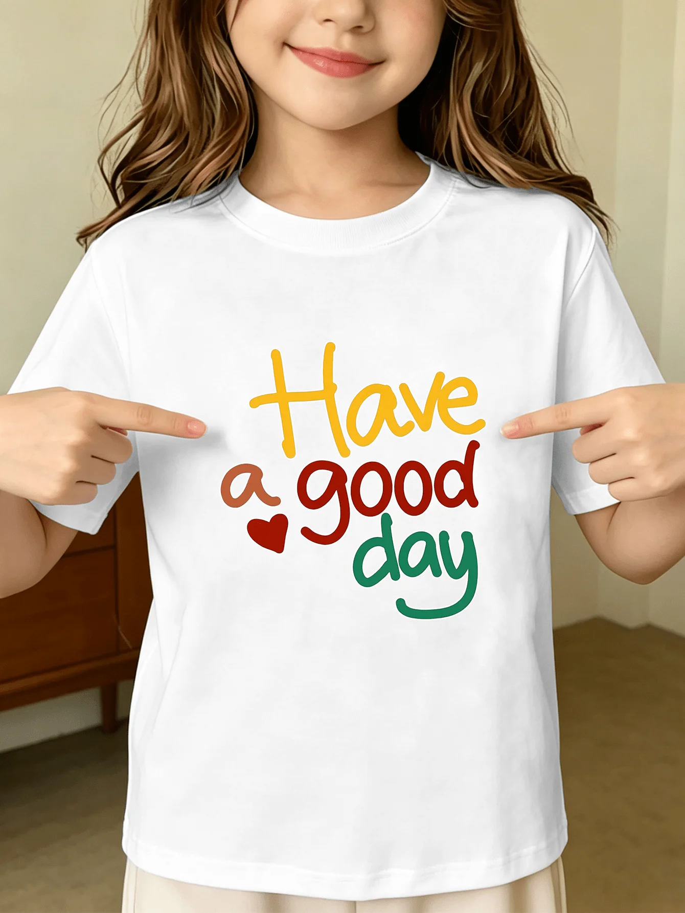 Have A Good Day Colorful Letter Red Heart Graphic Kids T Shirt Boys Girls Family Matching Summer Crew Neck Short Sleeve Tee