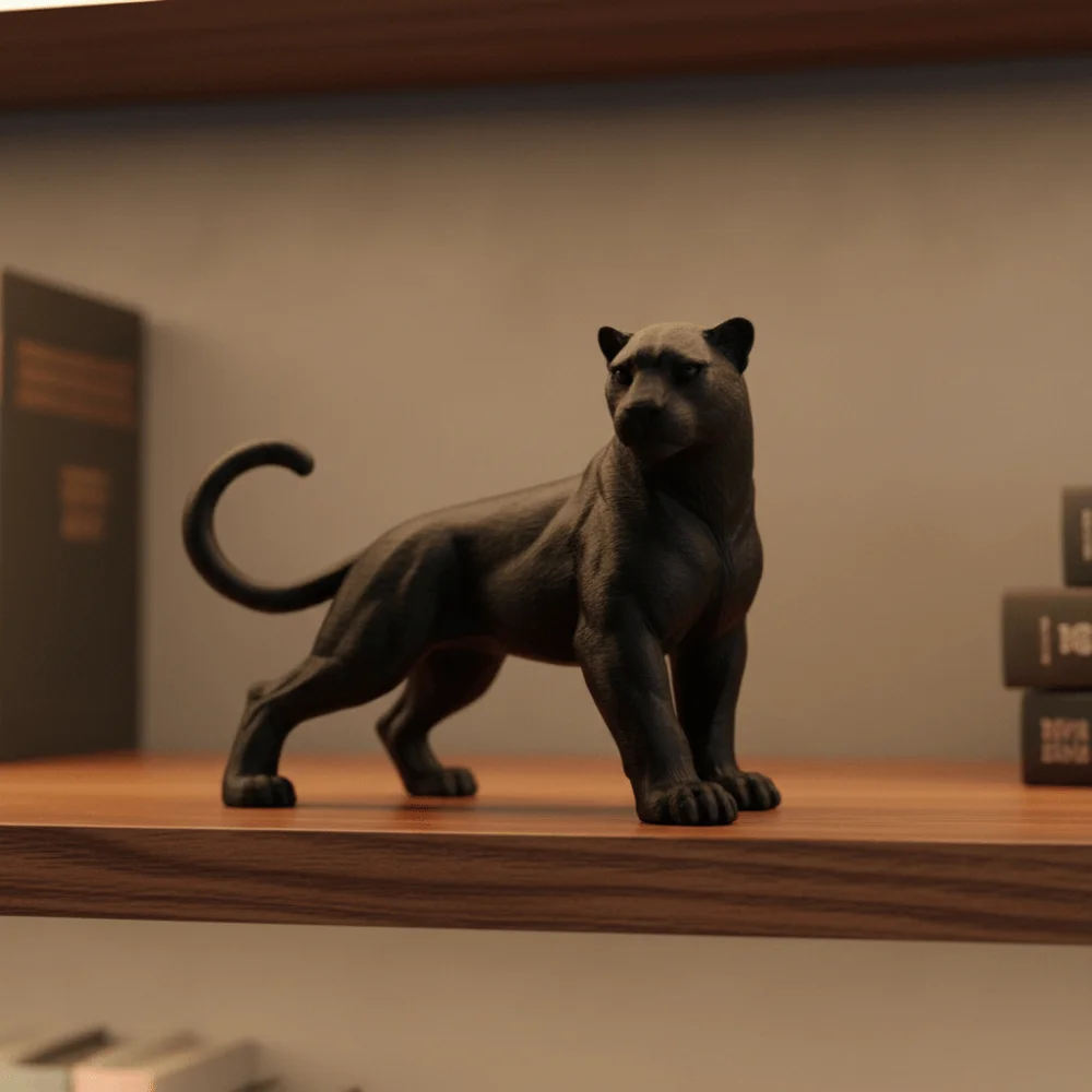 Black 3D Printing Panther Statue Head Turning Muscular Panther Desktop Ornament Standing Posture Plastic Leopard Figure Gift