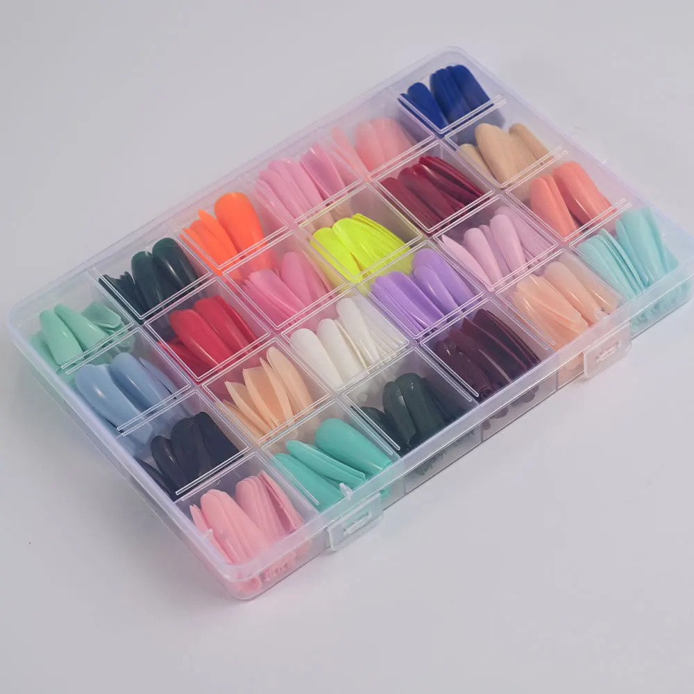 Colorful Medium/Long Coffin Press On Nails 576pcs/box Glossy Acrylic Ballerina Fake Nails Full Cover Artificial False Fingernail