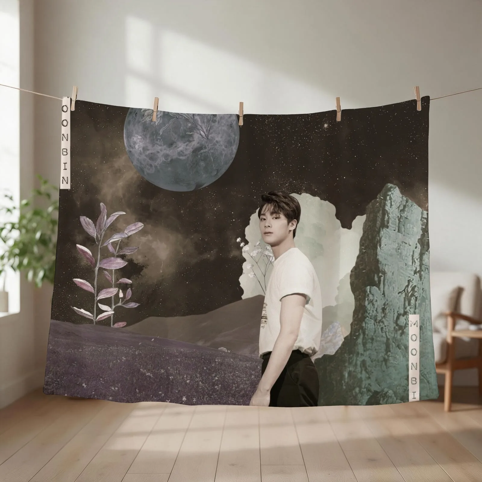 Collage Moonbin ASTRO Throw Blanket couch cozy soft plush fuzzy picnic outdoor blanket