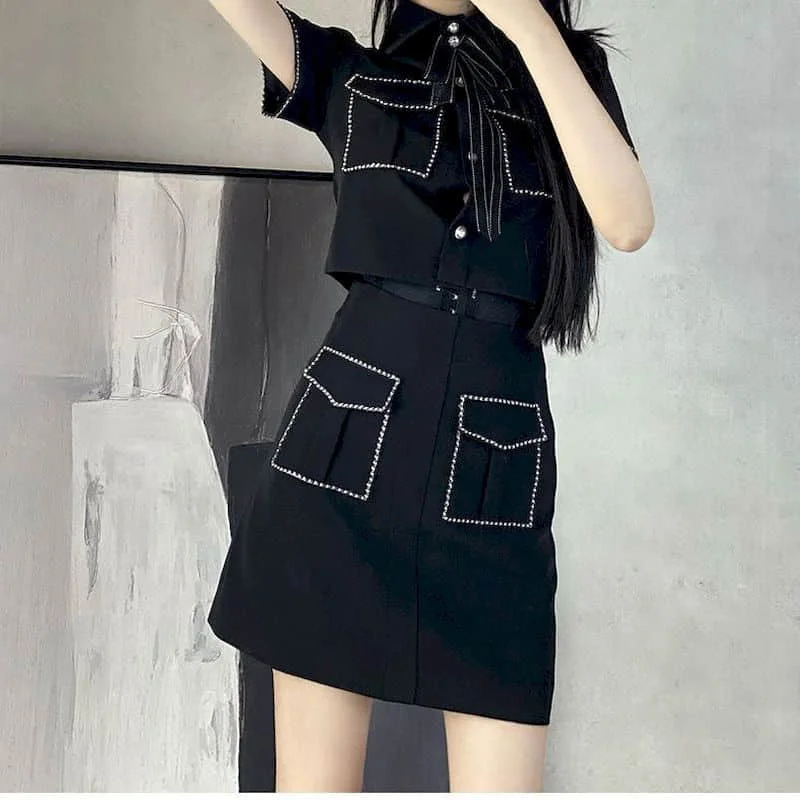 

Two Piece Sets Women Outfits Casual Korean Style Dress Sets Summer Aesthetic Preppy Style Loose Short Sleeved Tops A-line Skirts