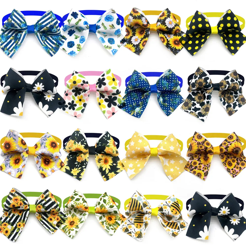 

10 Pcs Dog Spring Bow Tie Puppy Dog Cat Necktie Flowers Pattern Dog Pet Bow Tie Grooming Accessories