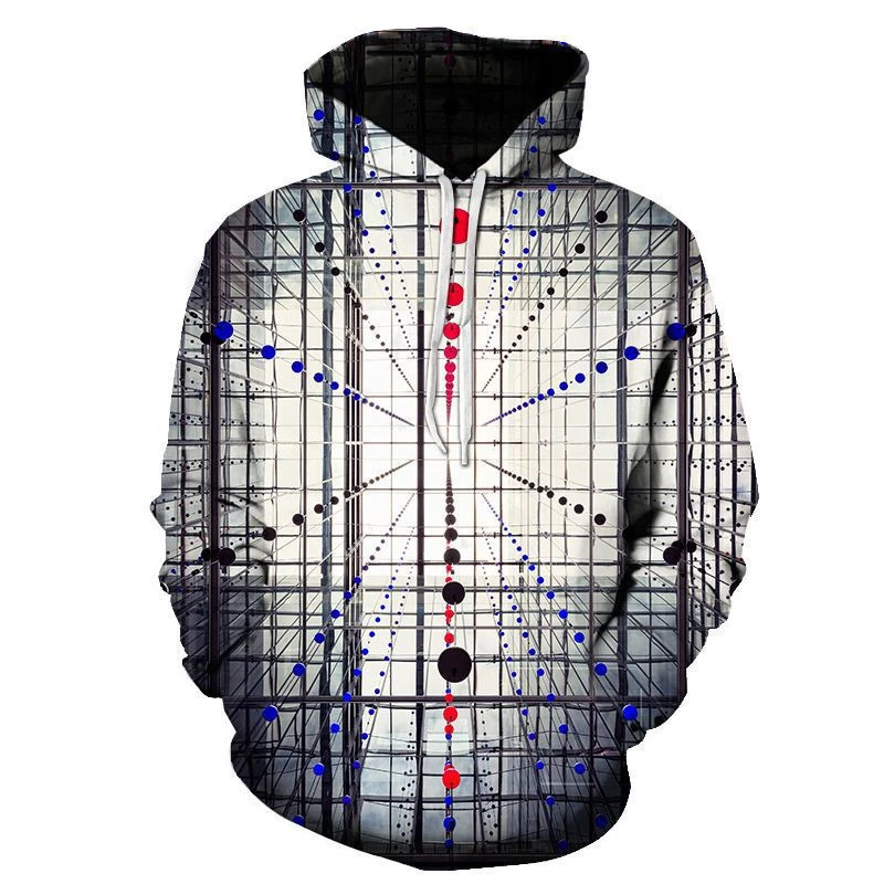 Hoodies masculinos com padrão de geometria irregular vintage, pulôveres soltos, moletom casual, manga comprida, tendência simples, impresso em 3D, moda