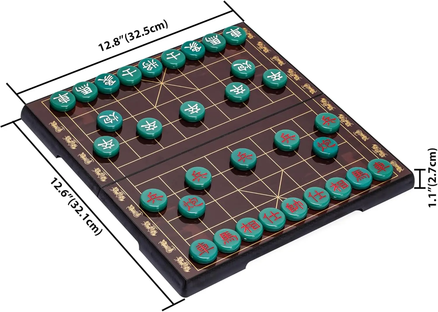 Conjunto de jogo de tabuleiro de viagem magnético de xadrez chinês (Xiangqi) (12,8 polegadas) com peças de jogo de cor jade